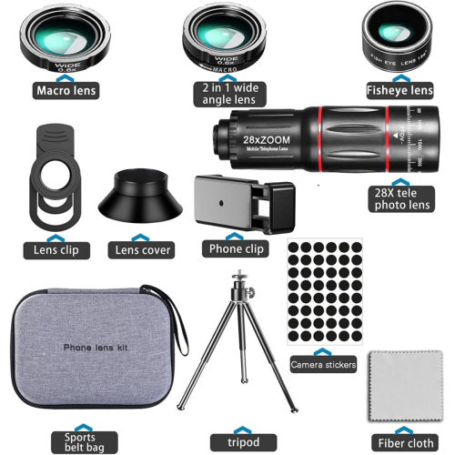 Phone Camera Lens Kit Upgraded Version Telephoto 28X Wide Angle 1