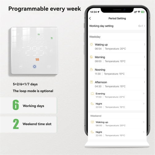 Tuya WiFi Smart Home Floor Heating Smart Switch Black 1
