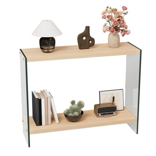 80cm Rectangular Narrow Console Entry Table with Tempered Glass Legs
