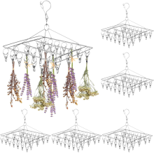 6pcs Stainless Steel Herb Drying Rack with 30 Clips, Windproof,