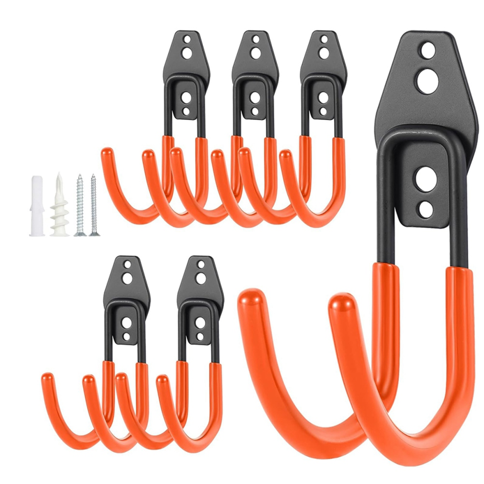 Garage Hooks Heavy Duty 6 Pack- Metal Garage Wall Hooks with Screws
