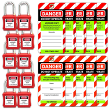 Etichette di sicurezza rosse e lucchetti di sicurezza