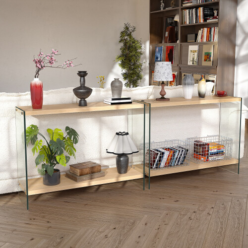 100cm Rectangular Narrow Console Entry Table with Tempered Glass Legs 1