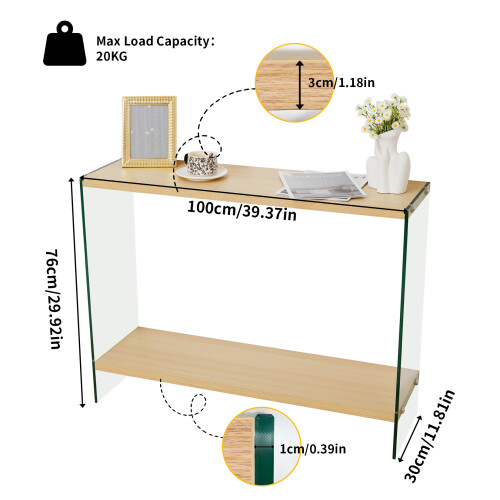 100cm Rectangular Narrow Console Entry Table with Tempered Glass Legs 2