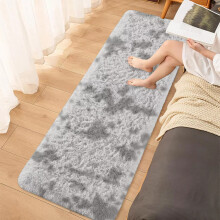 (60 x 220 CM- Runner Rug Bedroom Living Room Kitchen Floor, Shaggy Fluffy Tie-Tye Silver Rug) Printed Traditional Runner Rugs Shaggy Fluffy Rug