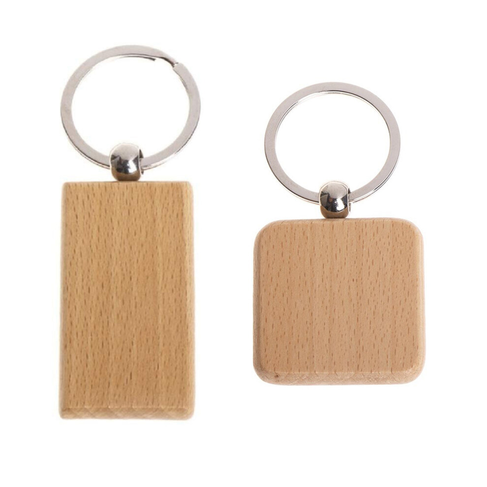 60Pcs Blank Square Wooden Keychain Diy Key Tag Gift 4713514228766