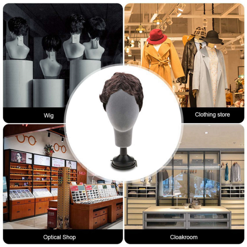 Beflockung Schaum Mannequin Kopf Modell Perücken Gläser Display Halter Grau 2