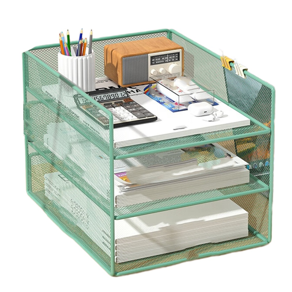 Office File Organizer Three Layer File Holder Green-image-OPC-PJ5DG25-NEW
