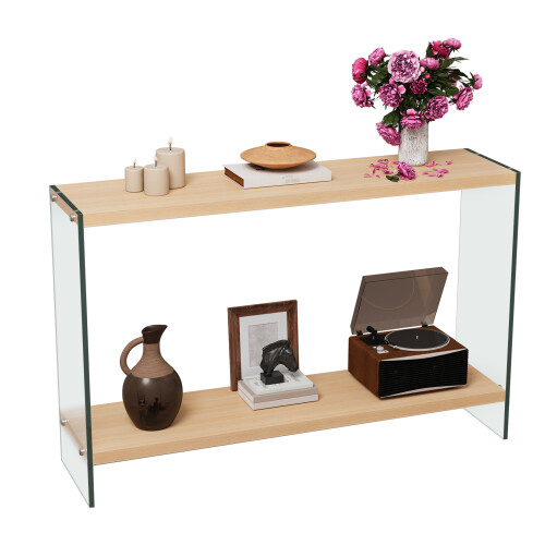 120cm Rectangular Narrow Console Entry Table with Tempered Glass Legs 1
