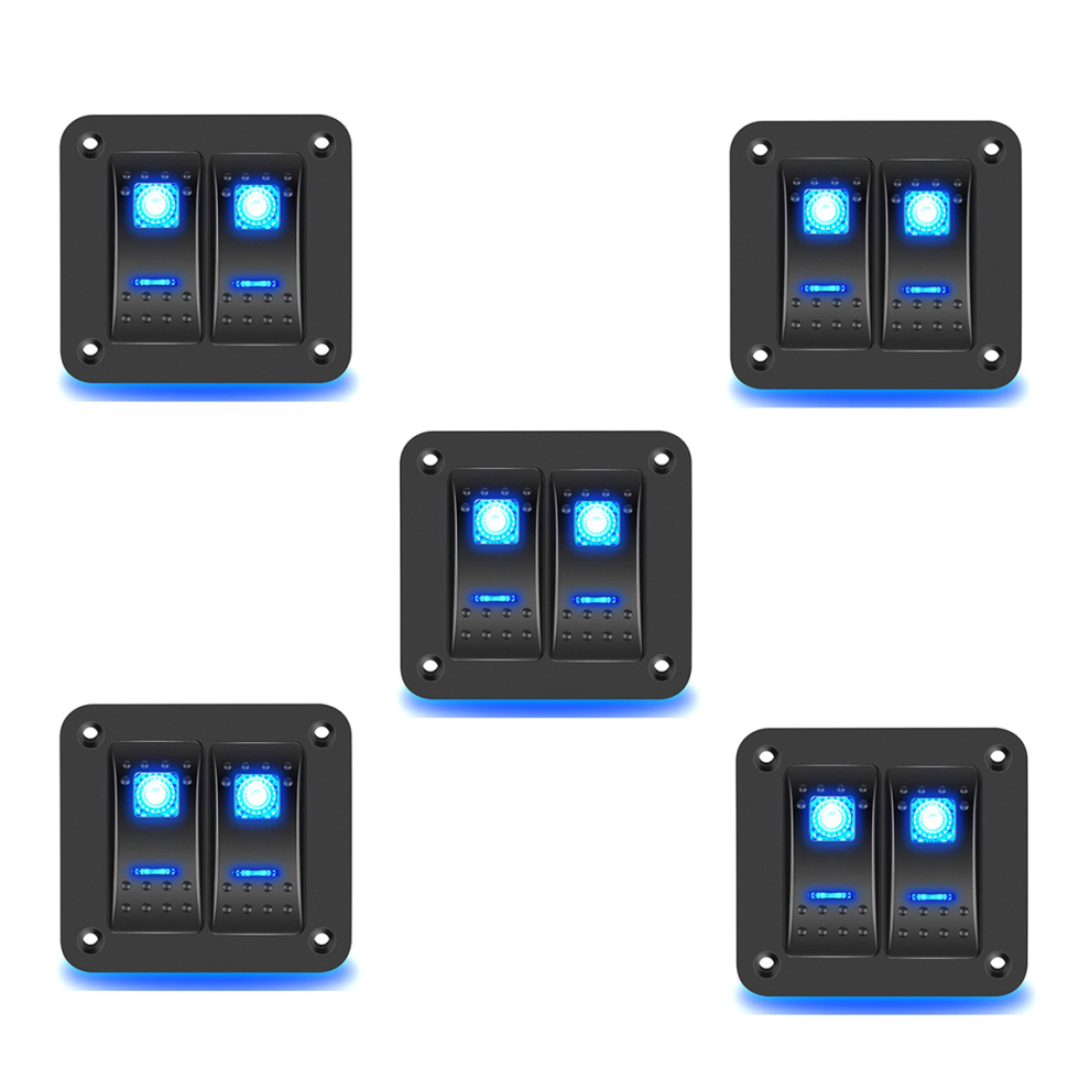 5X 2 Gang Rocker Switch Panel 5Pin Pre-Wired Rocker Switch Blue 4712509982096