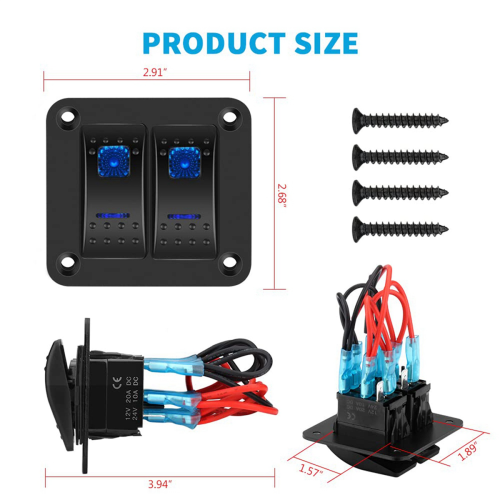 Pannello Interruttori A Bilanciere Vkander 6 Bande Con Voltmetro LED E USB - Impermeabile IP65, 12-24V, Per Auto, Camper, Barca, Moto, Yacht - Protezione Da Sovraccarico - 5