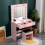 LED Dressing Table Mirror Modern Makeup Desk Vanity Table Set + Stool Pink 7