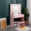 LED Dressing Table Mirror Modern Makeup Desk Vanity Table Set + Stool Pink 1