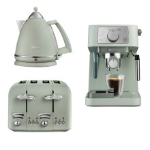 Delonghi Argento 1.7L Kettle, 4 Slice Toaster & Stilosa Coffee Machine Green