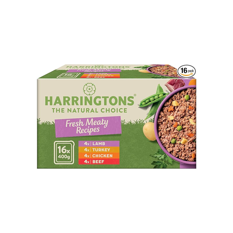 Harringtons Free Hypoallergenic Wet Dog Food Meaty Pack 16X400g - Chicken, Lamb, Beef & Turkey - All Natural Ingredients (Packing May Vary) Grain