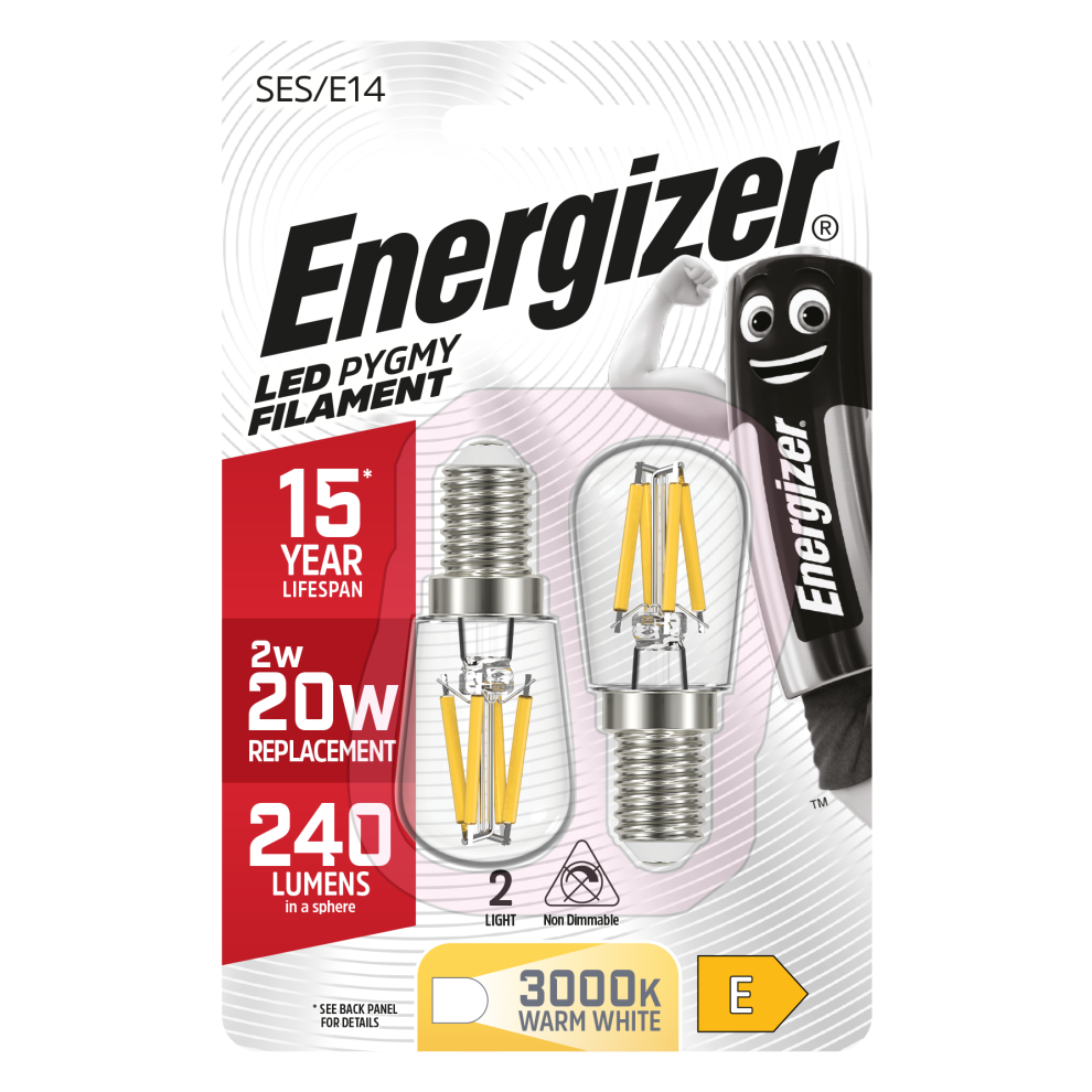 Energizer LED Filament Pygmy Bulb E14 240lm 2W 3000K Warm White 2 Pack