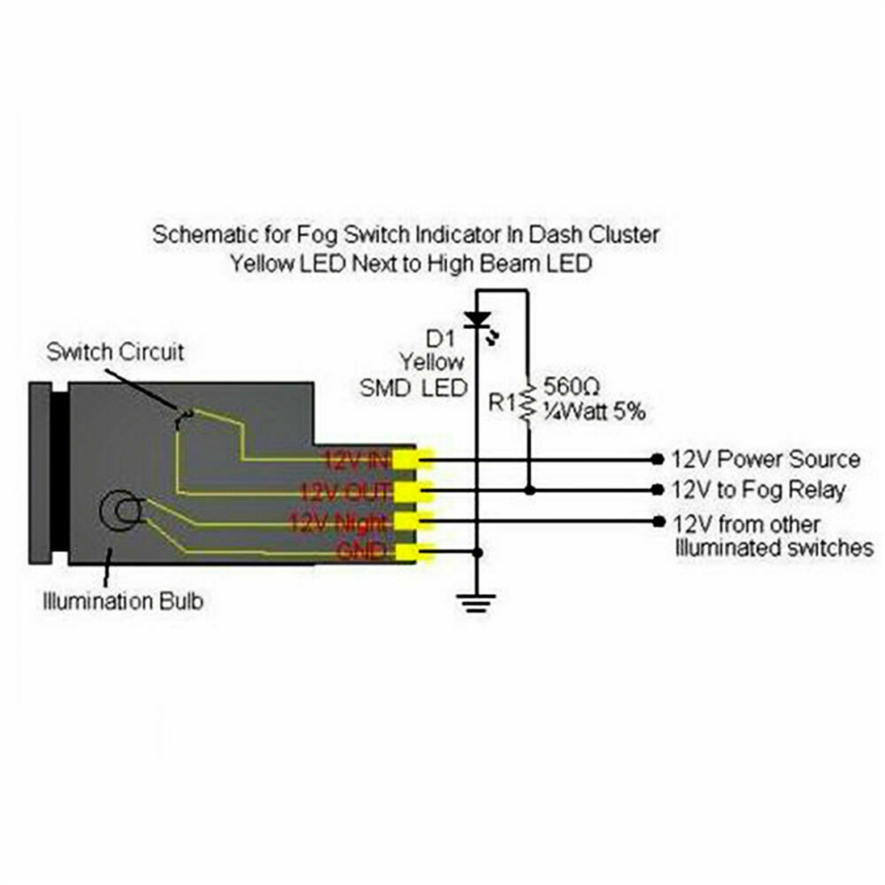 4-Pole 12V Push Button Switch With Led Lights For Fog Lights(33X22mm) 4712509927875