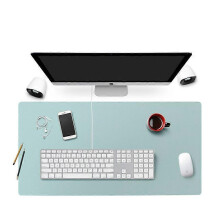 Multifunctional Leather Computer Office Writing Desk Mat Extended Gaming , Non-Slip Waterproof Dual-Side Use Desk Protector, 35.4'' X 17.7''Misty blue