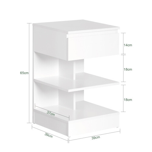 SoBuy Bedside Table with Drawer & Shelves, White 2