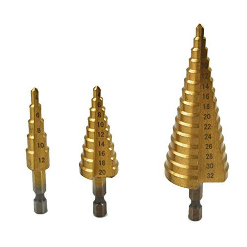 Hss Hss High Speed Steel Step Drill Bit Taper Drill Titanium Steel Metal Hole Cutter Stand Drill Bit Set With 1/4' 412Mm 420Mm 432Mm 3Pcs 6493810334047
