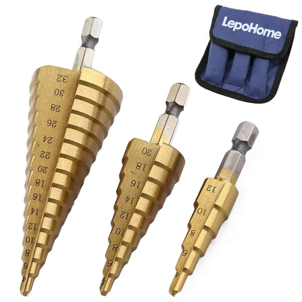 3 Piece Hss Titanium Coated Step Drill Bit Set 1/4 Hex Drive Quick Change 412Mm/420Mm/432Mm 6493810334719