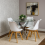 Round Glass Dining Table with 4 Leather White  Chairs Dining Room 1