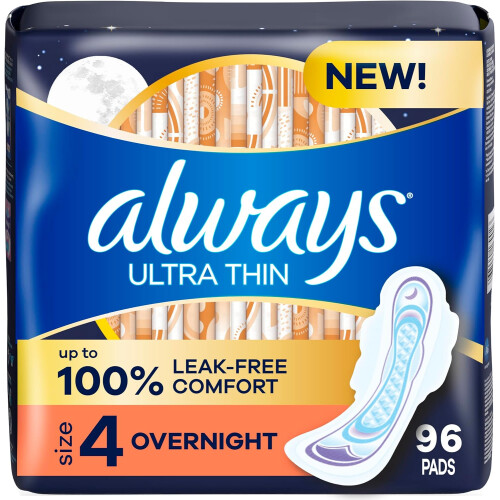 Always Always Ultra Thin Overnight Pads with Wings, Size 4