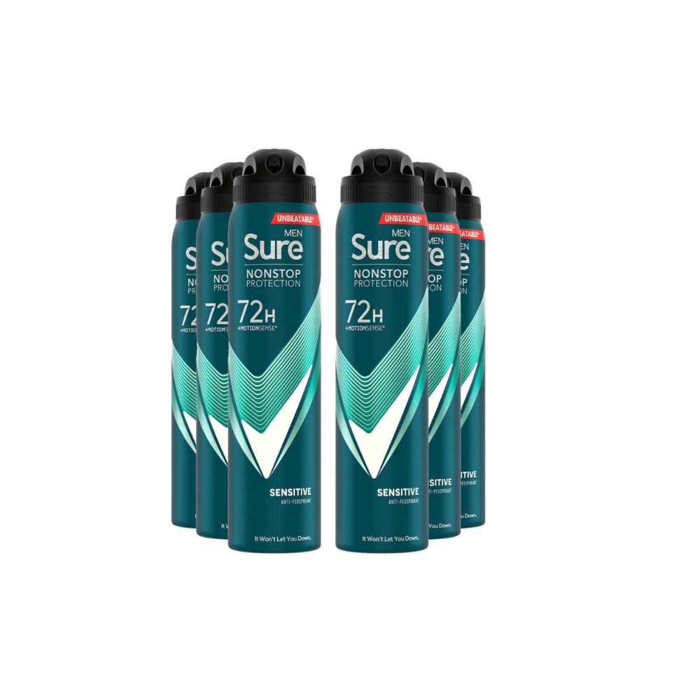 Sure Men's (Sensitive - 6 Pk) Ap Deodorant 72H Nonstop Protection 250Ml