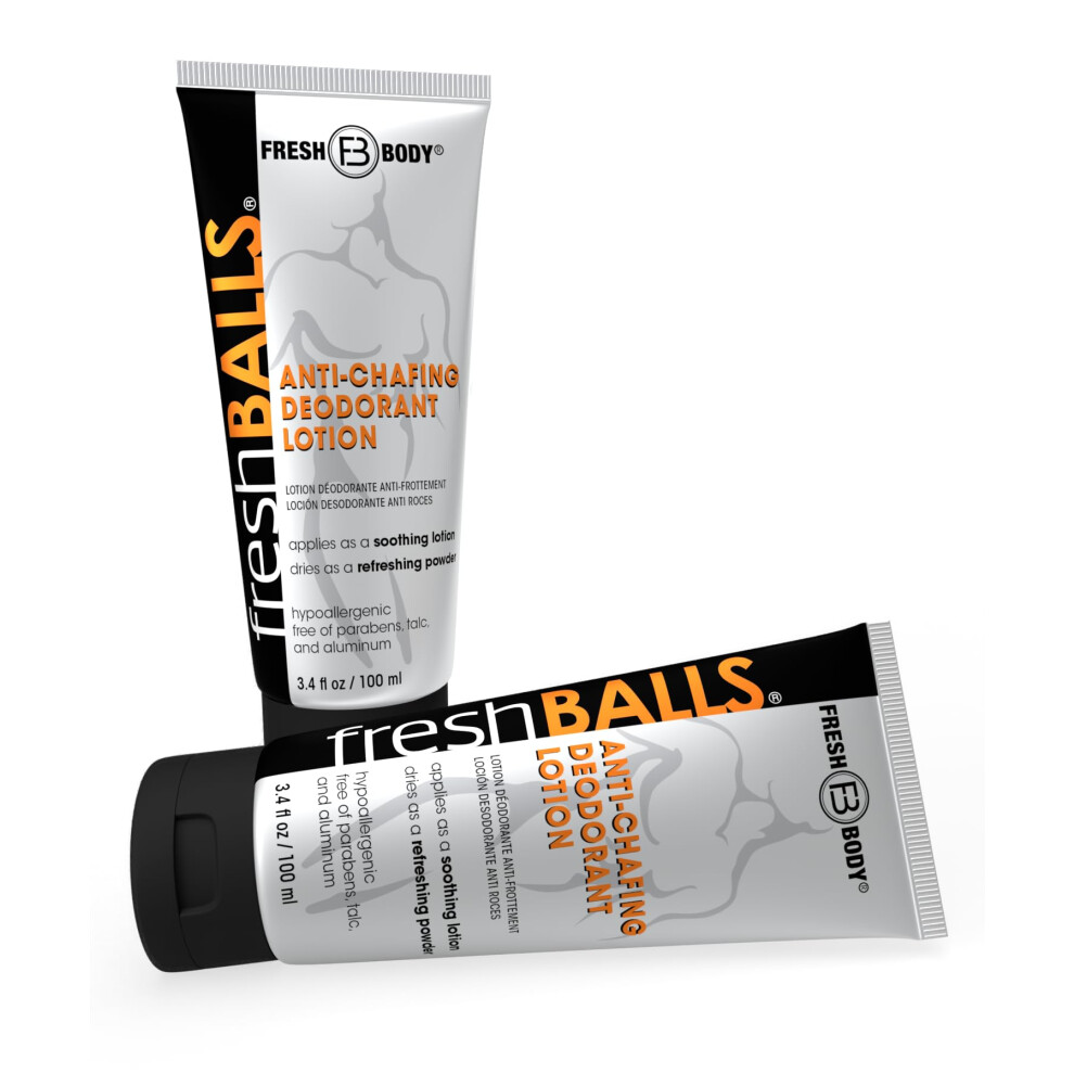 Fresh Body Fb Fresh Balls Lotion (2 Pack) Anti-Chafing Men's Soothing Cream To Powder Ball Deodorant And Hygiene For Groin Area 3.4 Fl Oz
