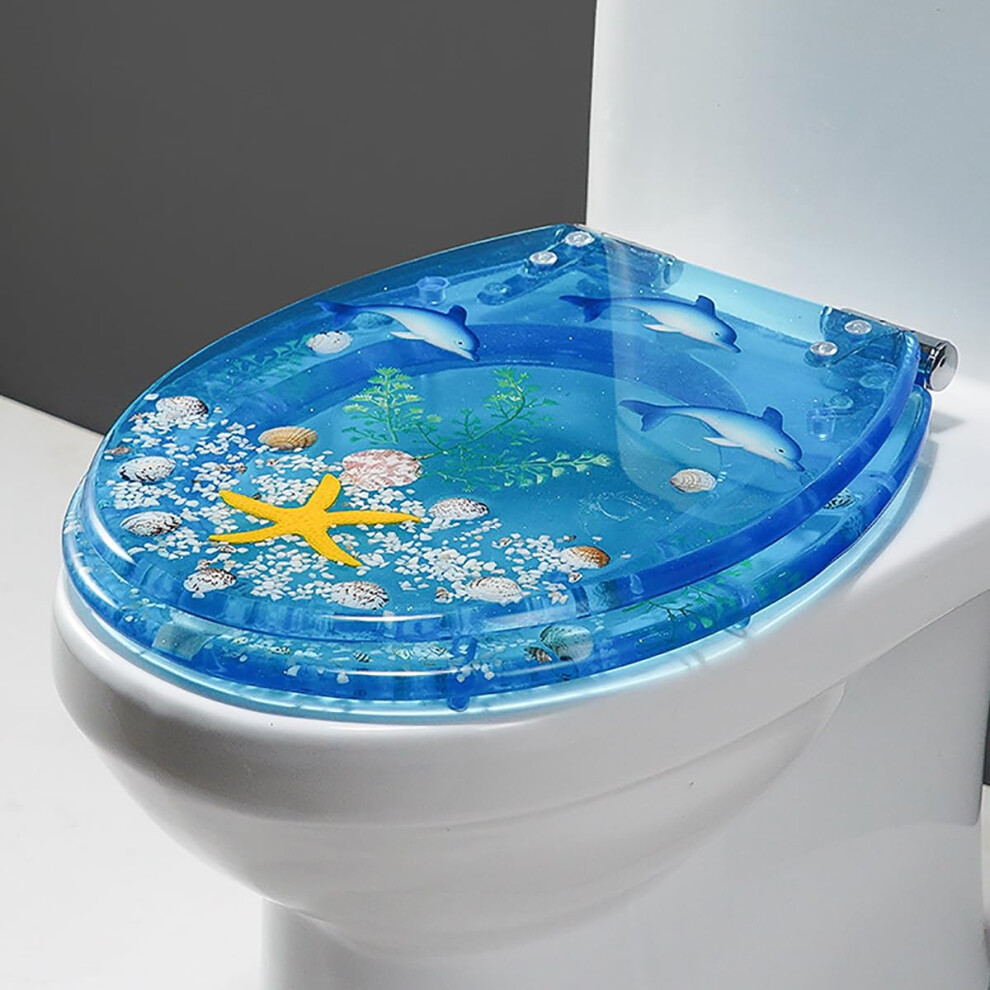 Round Resin Toilet Seat 16.5 Inch Silent Slow Close Toilet Seat Cover Toilet Seat Cover With Decorative 3D Effect Ocean Series (Dolphin) Ref: 8556 6276012039794