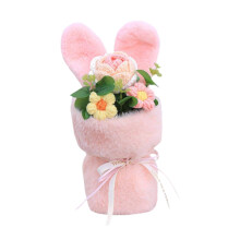 Crochet flowers bouquet for mothers and women with stripes, pink rose Ref: 1116