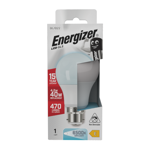Energizer Energizer LED GLS B22 470lm 4.2W 6500K Daylight Light Bulb - 1Pack