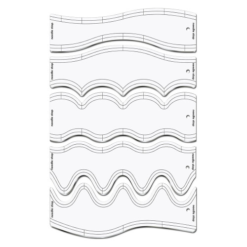Quilt template set, acrylic, motion stencils, wave ruler, 5 pieces Ref: 6666