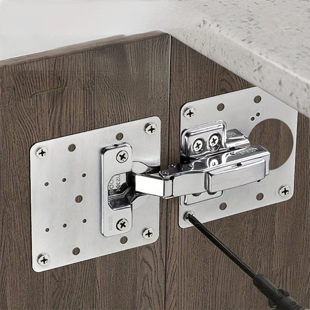 90mm Hinge Repair Plate Rust Resistant Steel Furniture Cupboard Repair Mount Set - 1 Plate + 6 Screws