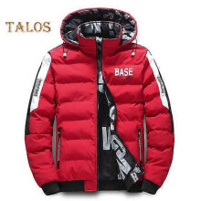 (L, red) Winter Men Cotton Jacket with Detachable Hood Reversible Zipper Pocket Thickened Windproof Warm Regular Fit Male Casual Cotton Coat Top