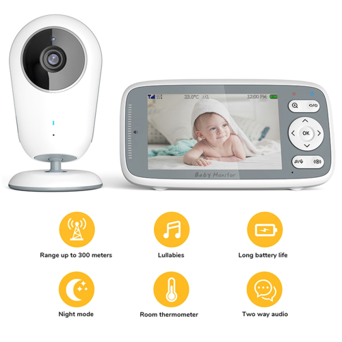 Câmera de vídeo para monitor de bebê de 4 polegadas com zoom digital de 3x e áudio bidirecional automático