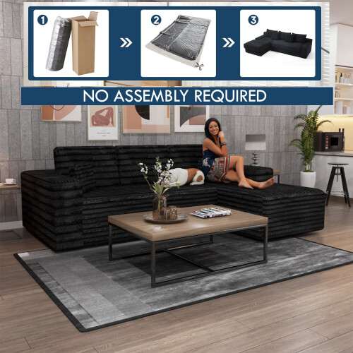 (Black, Right Corner) No Assembly Corner Sofa
