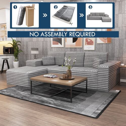 (Grey, Left Corner) No Assembly Corner Sofa