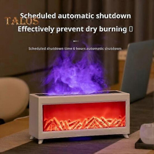 (EU, white) Aromatherapy Humidifier Essential Oil Diffuser with 7 Color Lights Remote Control Timer Function Fireplace Design Aroma Diffuser 1
