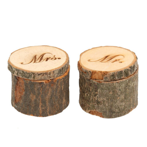2pcs Mr & Mrs Shabby Chic Rustic Wedding Ring Pillow Holder Box Made o 2