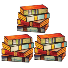 3Pcs Stained Glass Stacked Books Lamp, Vintage Handcrafted Nightstand