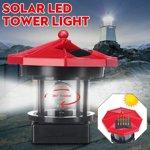Zonne-gazonlamp LED roterende vuurtoren buiten waterdicht tuinterras 2