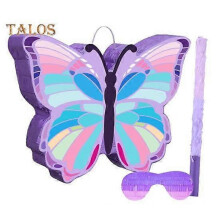 Butterfly Pinata Kids Pull String Pinata with Stick Blindfold Confetti for Girls Interactive Birthday Party Supplies for Photo Prop Candy Holder