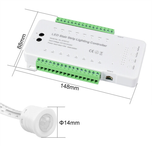 Dimmable Stair LED Controller 16 Channels Dual PIR Motion Sensor Step 2