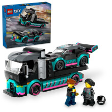 Lego City Race Car and Car Carrier Truck Toy Playset Easter Basket Race Car Toy Vehicle Transporter med justerbar lastningsramp racer och frare