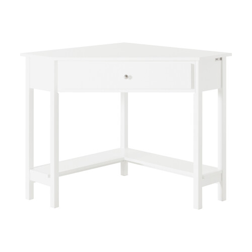 SoBuy Mesa Triangular con Cajón, Blanco, 76x76x76 cm