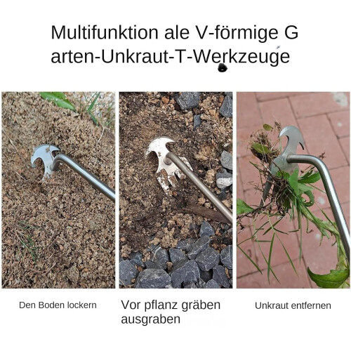 Edelstahl grass puller, manual remover 4 teeth, digging for thistle, crabgrass 40 cm 2
