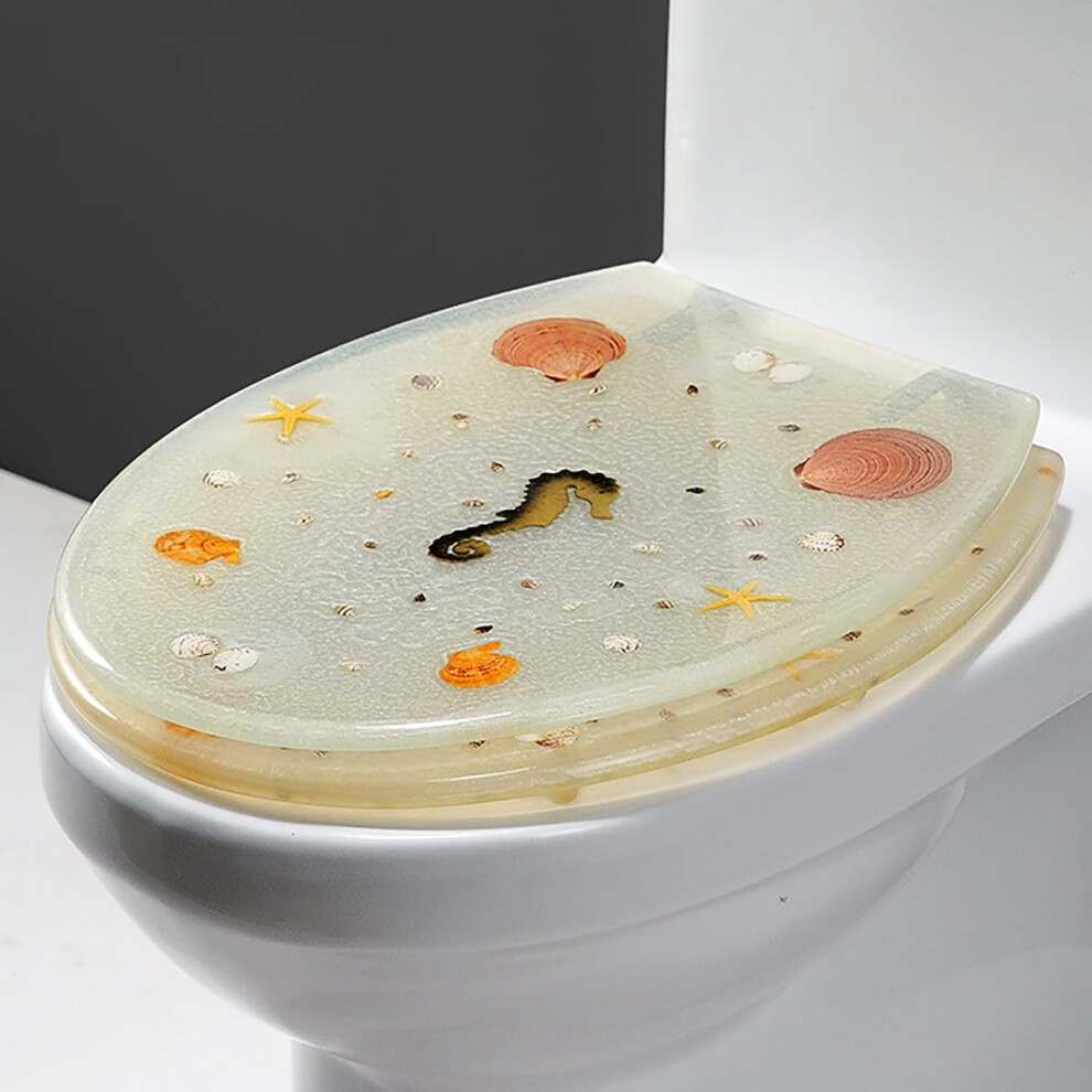 Resin Toilet Seat, Ocean Decorative Toilet Seat Cover With Nonslip Bumpers, Slow Close Toilet Lid, Quick Release For Easy Cleaning, Style J Ref: 4778 6276012042770