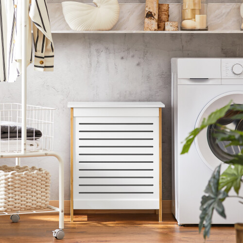 SoBuy White Laundry Hamper with Hinged Lid 1