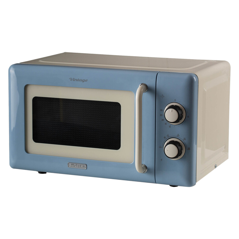 Ariete 3960/B Vintage Style Mechanical Microwave, 800 Watt, 20 Litre, Blue